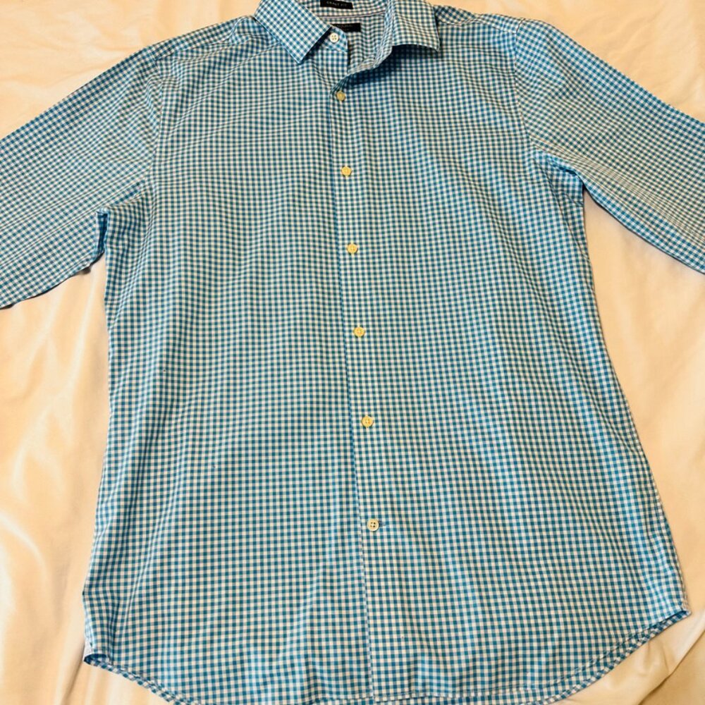 Banana Republic Grant Fit Stretch Long Sleeve Non Iron Blue Plaid Size L